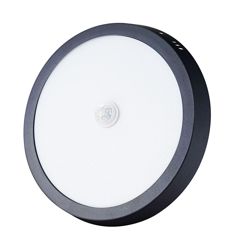 PANEL LED ECO CON SENSOR NEGRO SOBREPUESTO REDONDO 12W