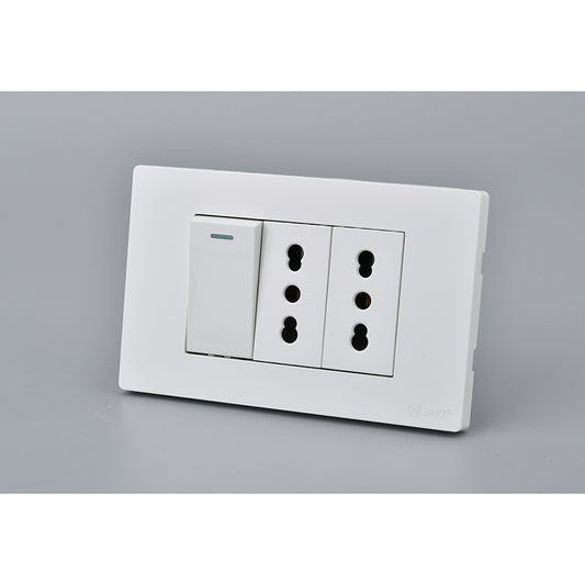 Interruptor Simple 16A + Tomacorriente Doble 16A Met 9/12 | Uso Profesional Interior